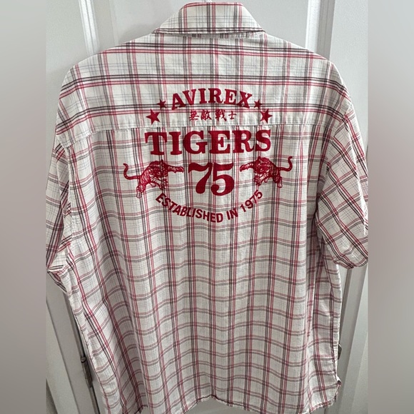 Avirex Men’s White & Red Plaid Shirt - Size XL 100% Cotton Avirex Tigers 🔥 - Picture 7 of 8